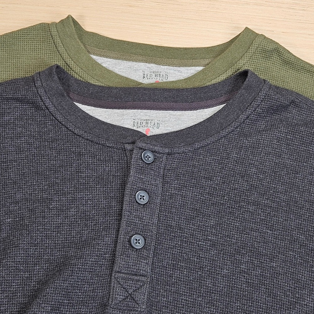 Lot of 2 RedHead Henley Shirt Men 3XL Green Gray Waffle Knit Long Sleeve Outdoor